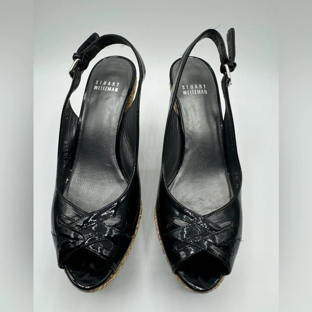 Stuart Weitzman Wedge Espadrille 5.5 Bkack patent Leather